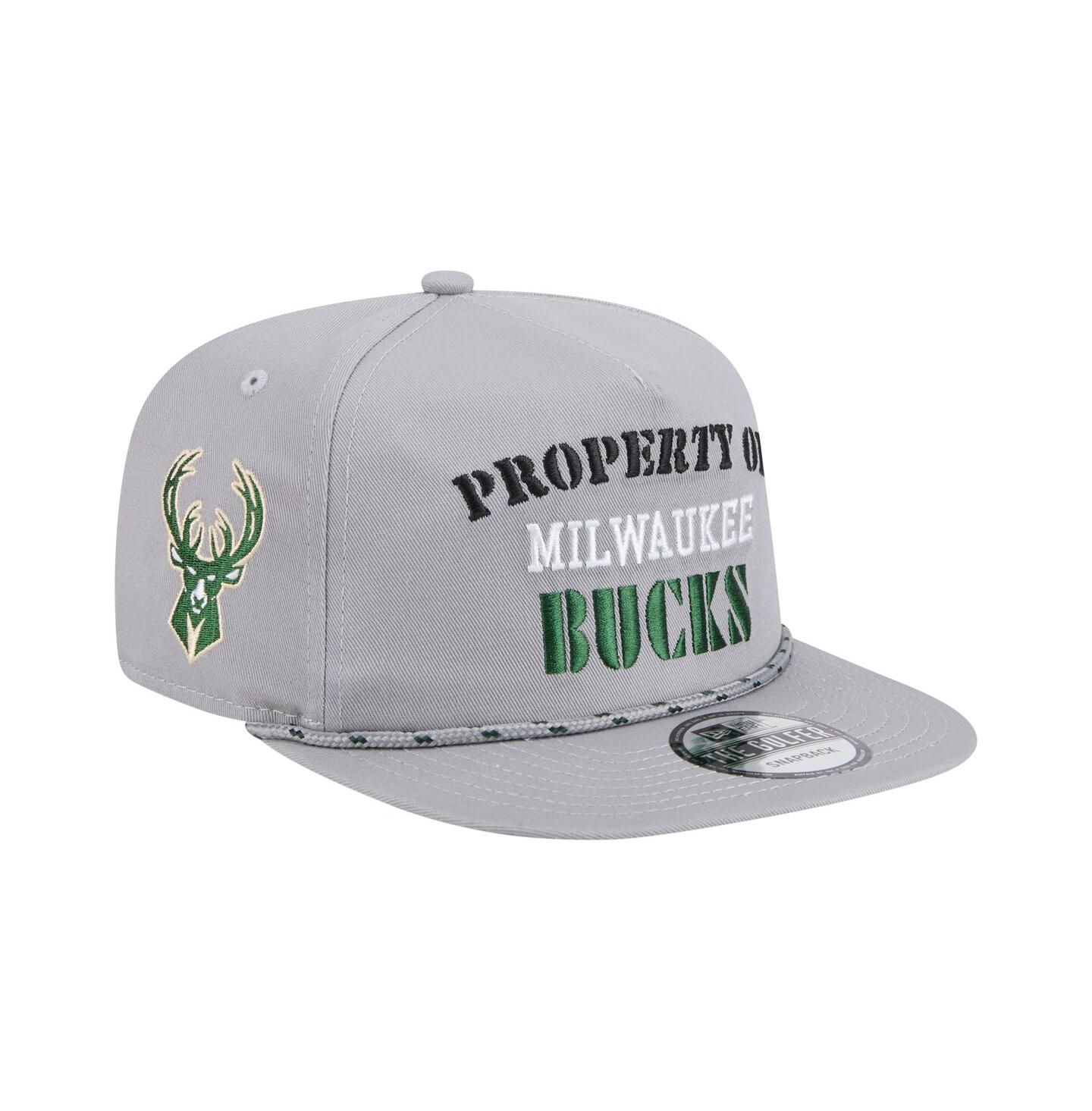Мужская кепка New Era Gray Milwaukee Bucks Throwback Property Of Golfer Snapback Hat — фото 1