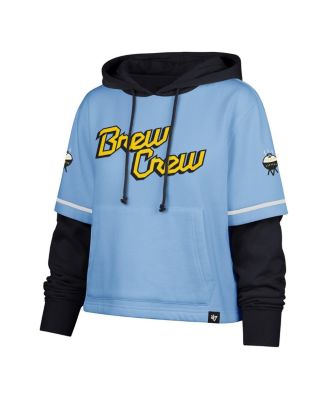 Women's Powder Blue Milwaukee Brewers City Connect Shortstop Cropped Pullover Hoodie