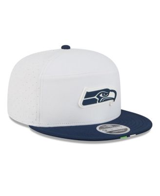 Men's White/College Navy Seattle Seahawks 2025 NFL Training Camp Split Panel 9FIFTY Snapback Hat