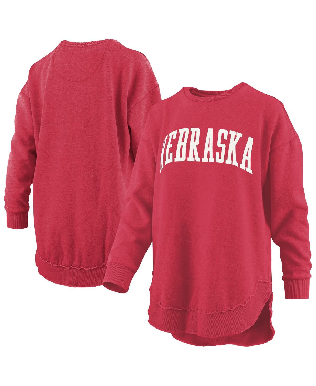 Women's Scarlet Nebraska Huskers Melange Poncho Vintage Fleece Long Sleeve Pullover Sweatshirt - Scarlet