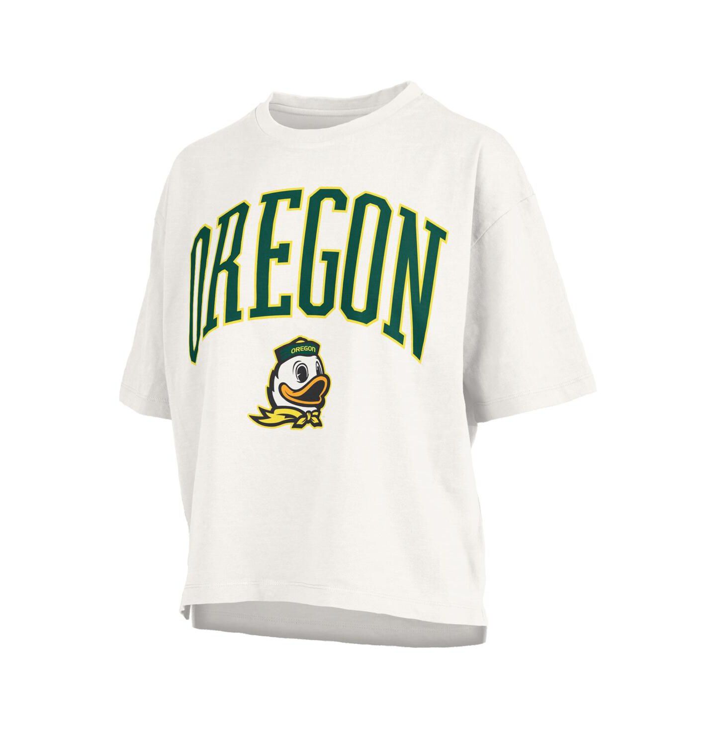 Женская футболка Pressbox White Oregon Ducks Nelson Arch Over Logo Waist Length Oversized Slub — фото 2