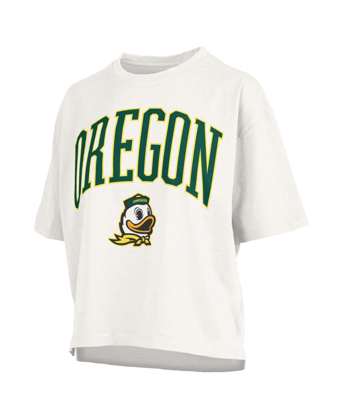 Pressbox Women's White Oregon Ducks Nelson Arch Over Logo Waist Length Oversized Slub T-shirt In White