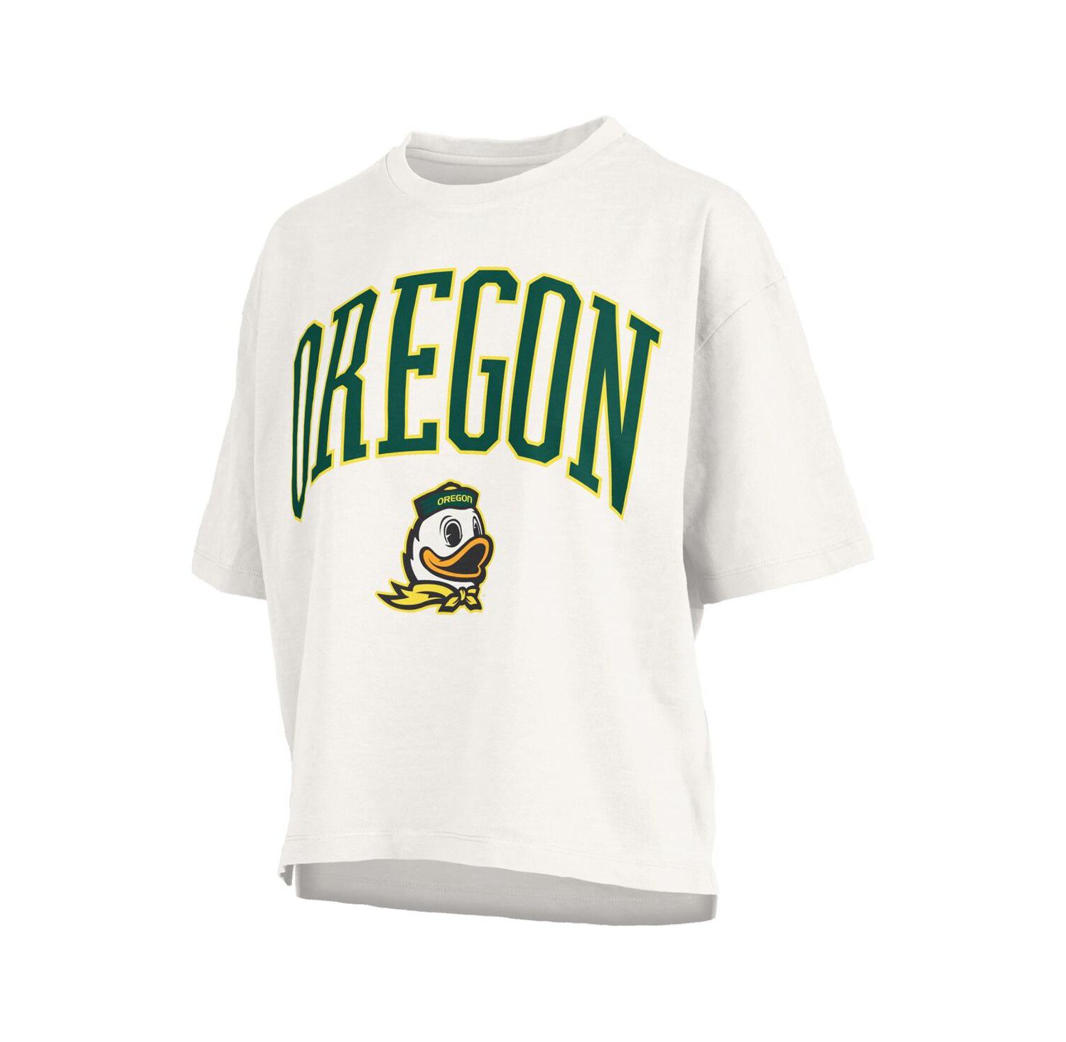 Women's White Oregon Ducks Nelson Arch Over Logo Waist Length Oversized Slub T-Shirt
