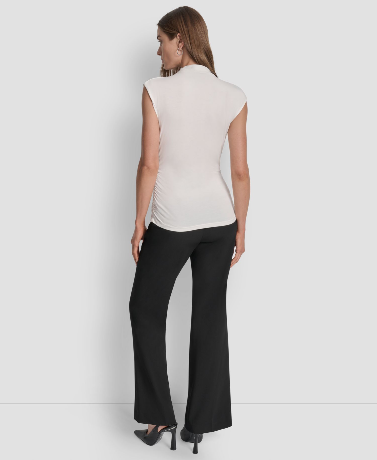 Petite Mock-Neck Sleeveless Side-ruched Knit Top