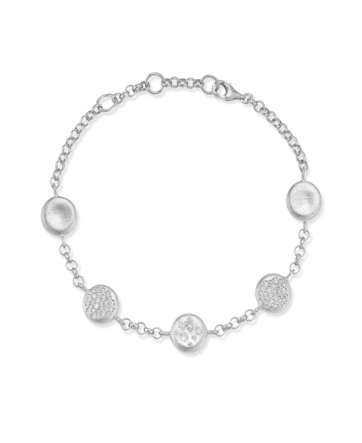 14K Gold Plated Sterling Silver Pave Button Station Bracelet - Silver