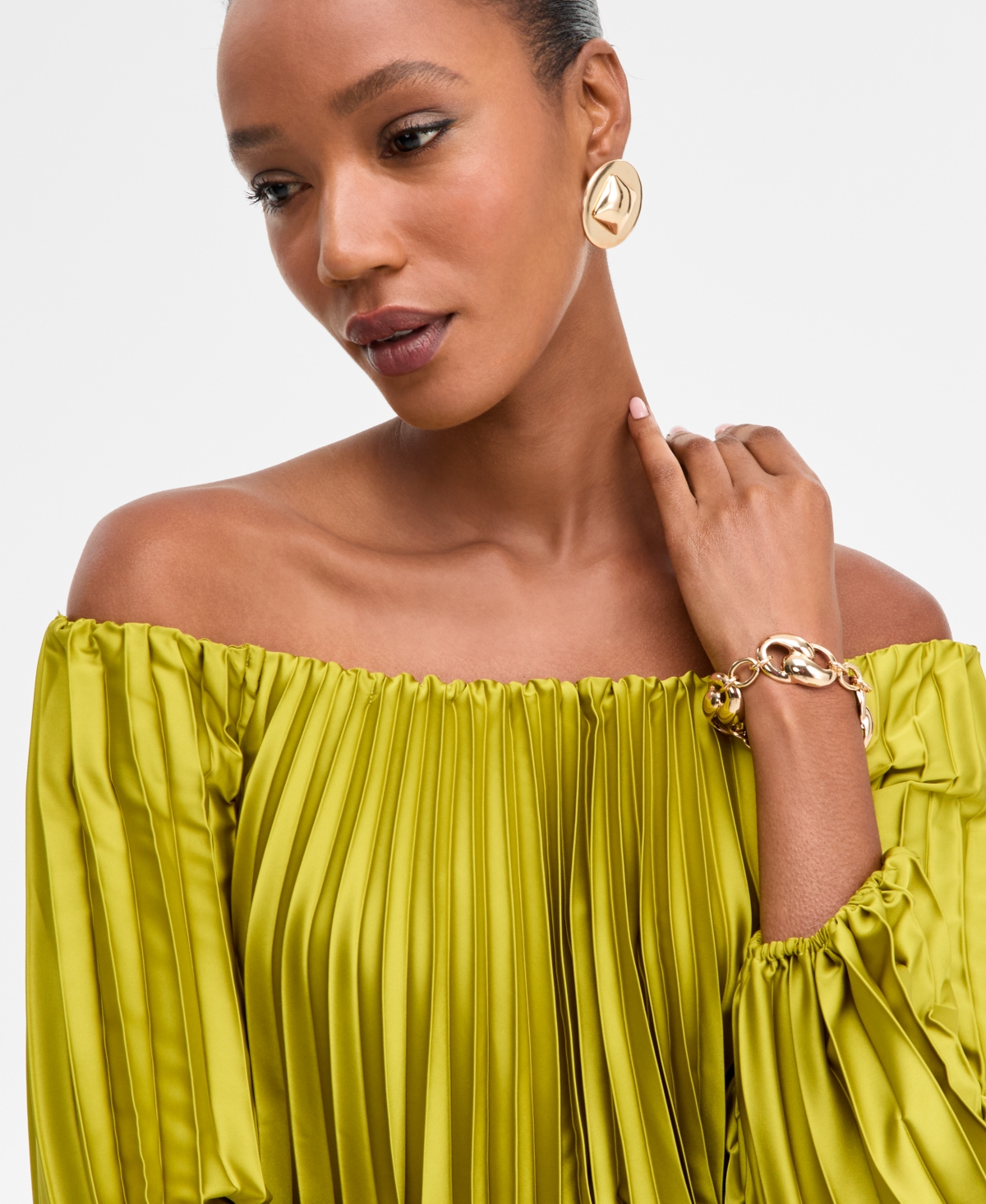 Inc International Concepts Women's Off-the-shoulder Pleated Blouse, Macy's Exclusive In Multi