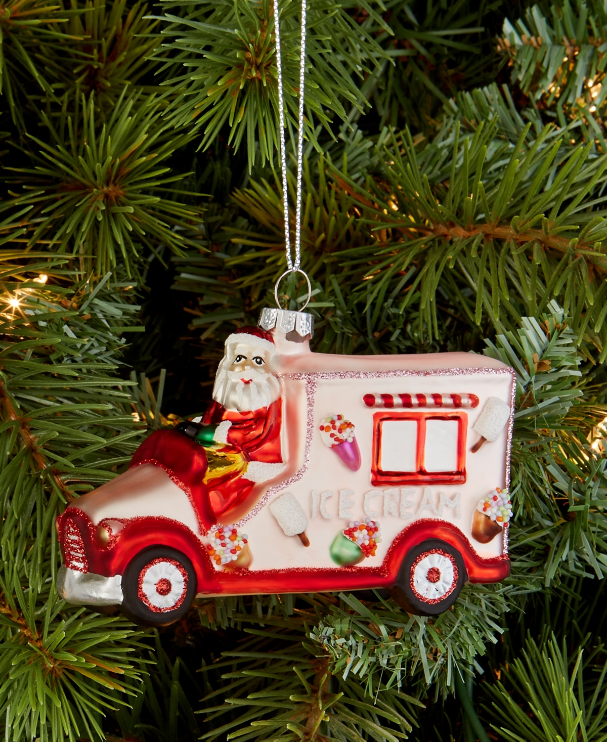 Holiday Lane Sugar Plum Glass Santa's Ice Cream Truck Ornament, Macy's Exclusive In Green