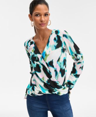I.N.C. International Concepts - Women's Printed Surplice-Neck Blouse