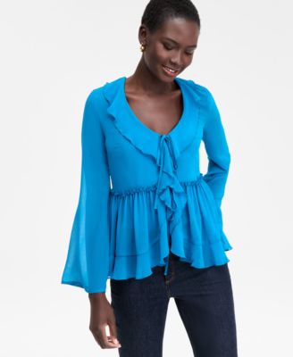 I.N.C. International Concepts - Women's Printed Ruffle-Collar Top