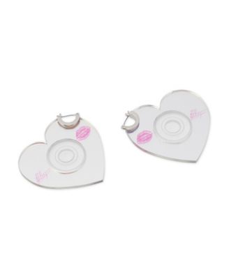 Rhodium Straight Heart CD Hoop Earrings