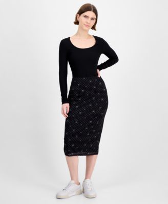 Juniors' Printed-Mesh Midi Skirt