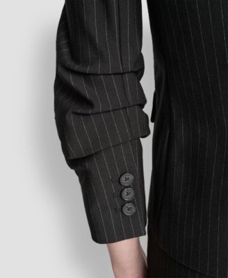 Women's Pinstripe Ruched-Sleeve One-Button Blazer