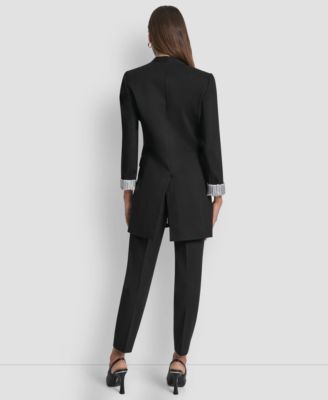 Dkny Womens Collarless Open Front Topper Jacket Womens Hollywood Slim Leg Ponte Knit Pants In Black