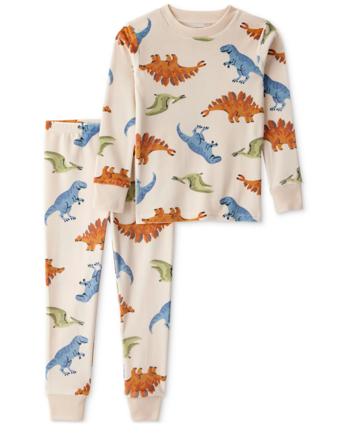 Carter's Toddler Boys Dinosaur-print Velour Long-sleeve Loose-fit 2-piece Pajamas In Neutral