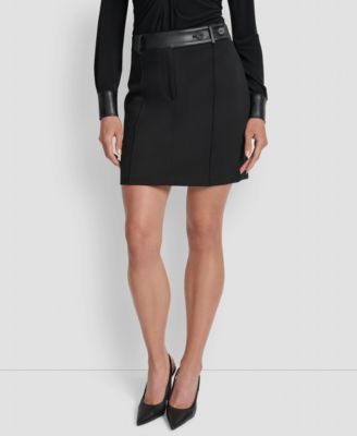 DKNY - Women's Seamed Faux-Leather Trimmed Skirt