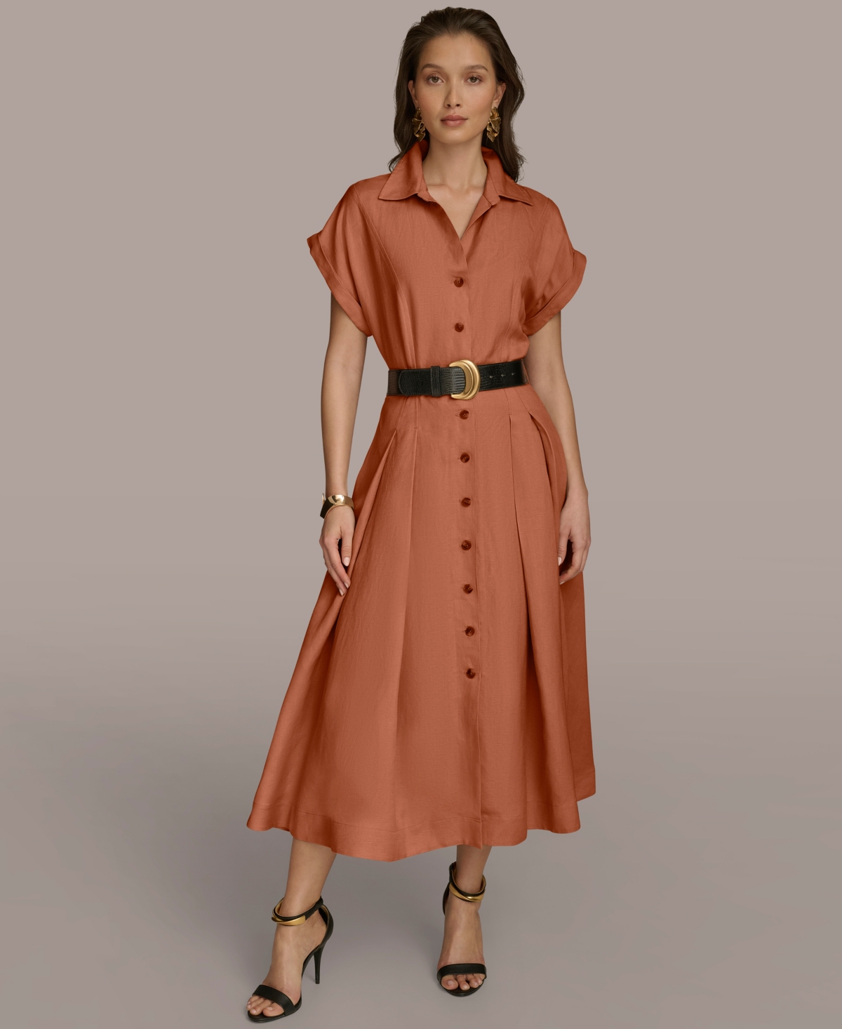 Women's Belted Midi Shirtdress - Cinnamon