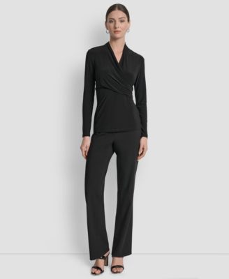 Women's Matte Jersey Faux Wrap Top, Regular & Petite