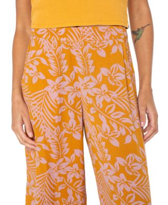 Juniors' Floral-Print Midnight Avenue Crinkled Pull-On Pants