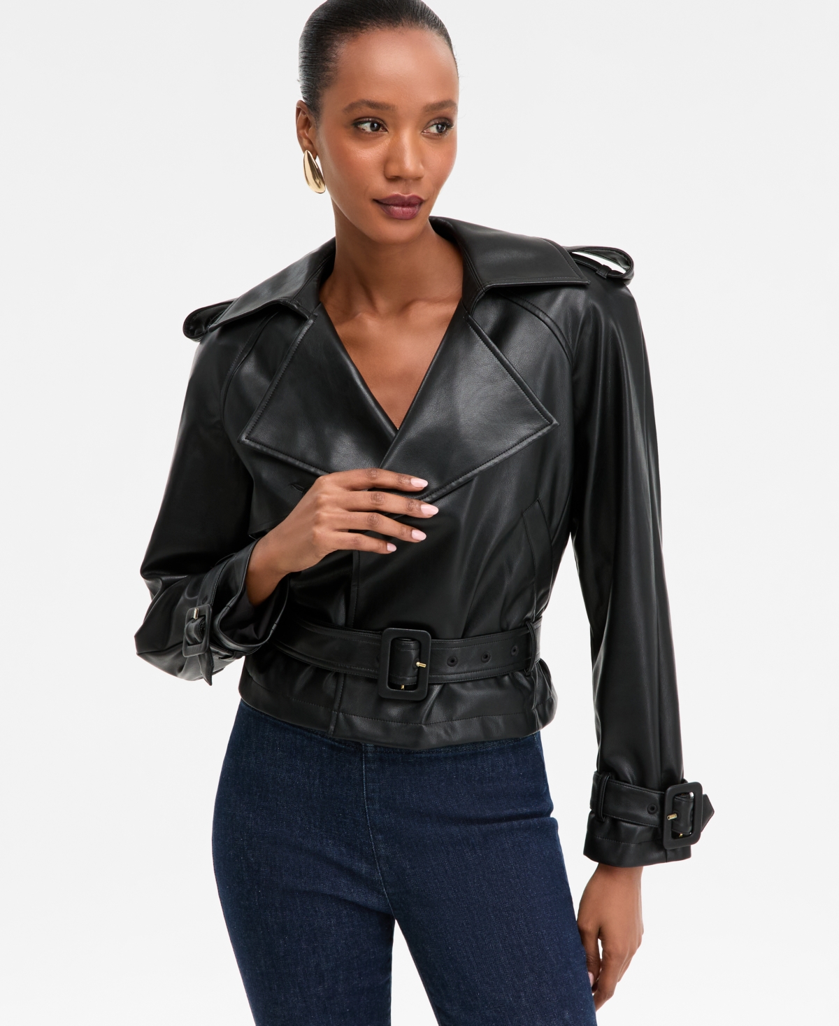 Inc International Concepts Women's Faux-leather Biker Jacket, Macy's Exclusive In Black