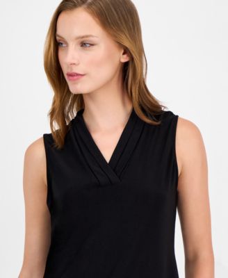 Petite Pleated V-Neck Top