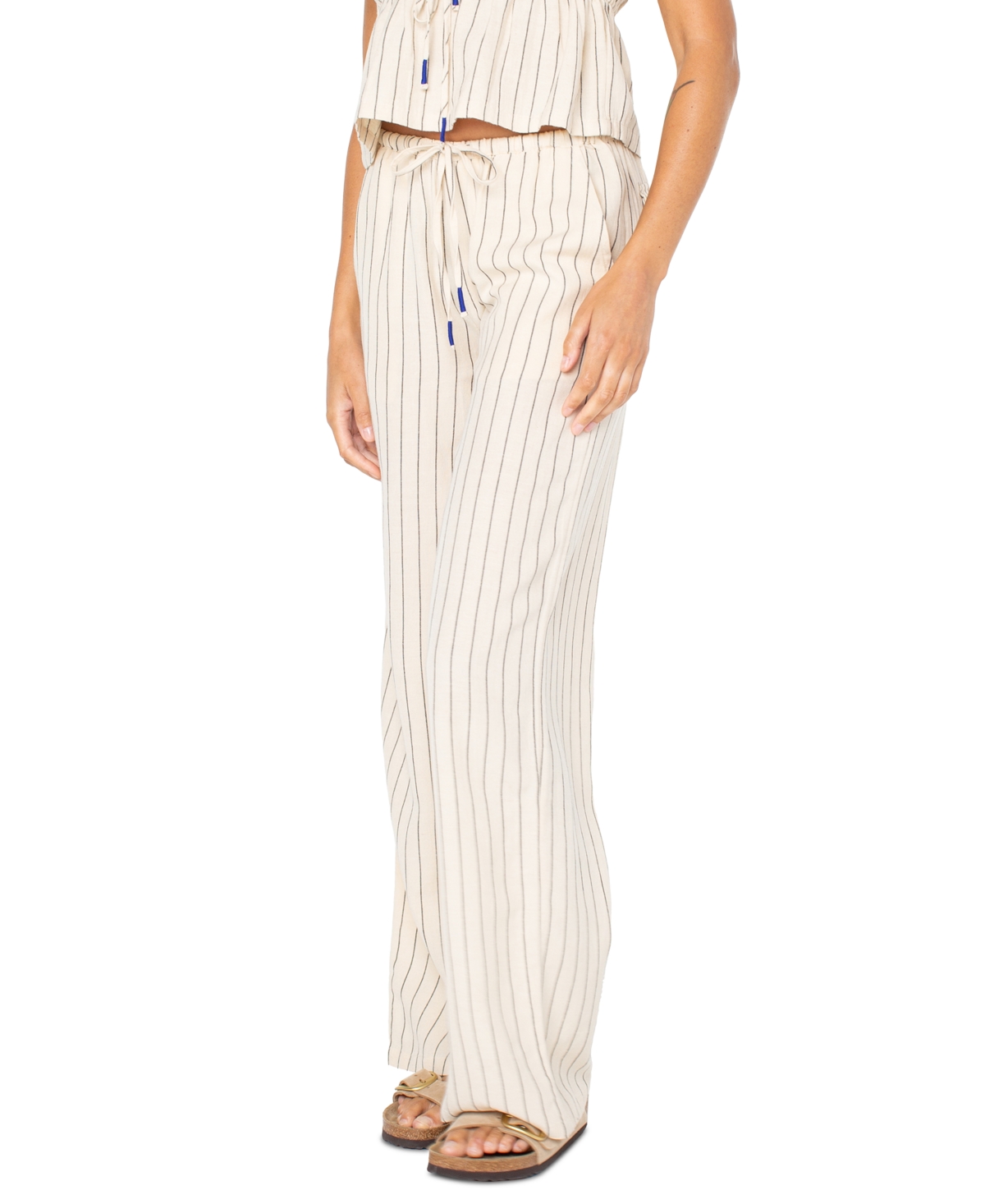 Roxy Juniors' Iyla Striped Wide-leg Pull-on Pants In White