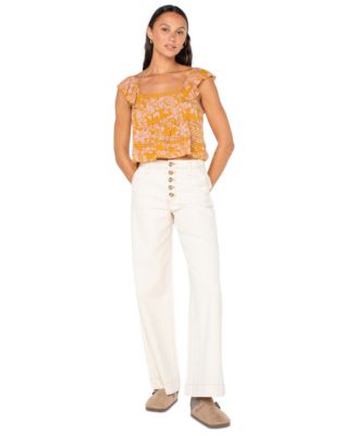 Juniors' Coastal Rays Seamed Flutter-Sleeve Cropped Top