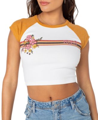 Juniors' Retro Heritage Striped Ribbed Cropped Top