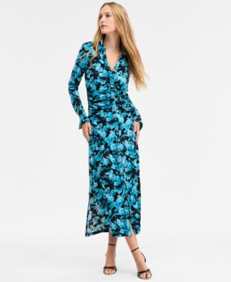 I.N.C. International Concepts - Women's Printed Long Sleeve Collared Maxi Dress