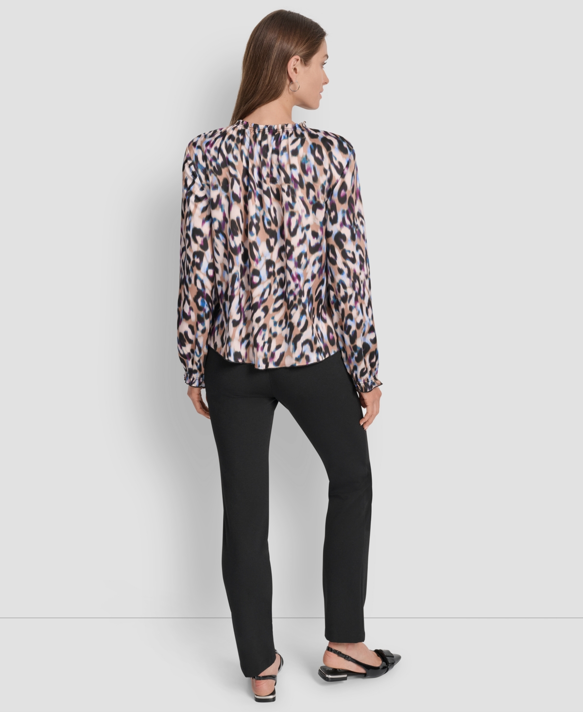Dkny Twist Front Crinkle Satin Shirt In Multi