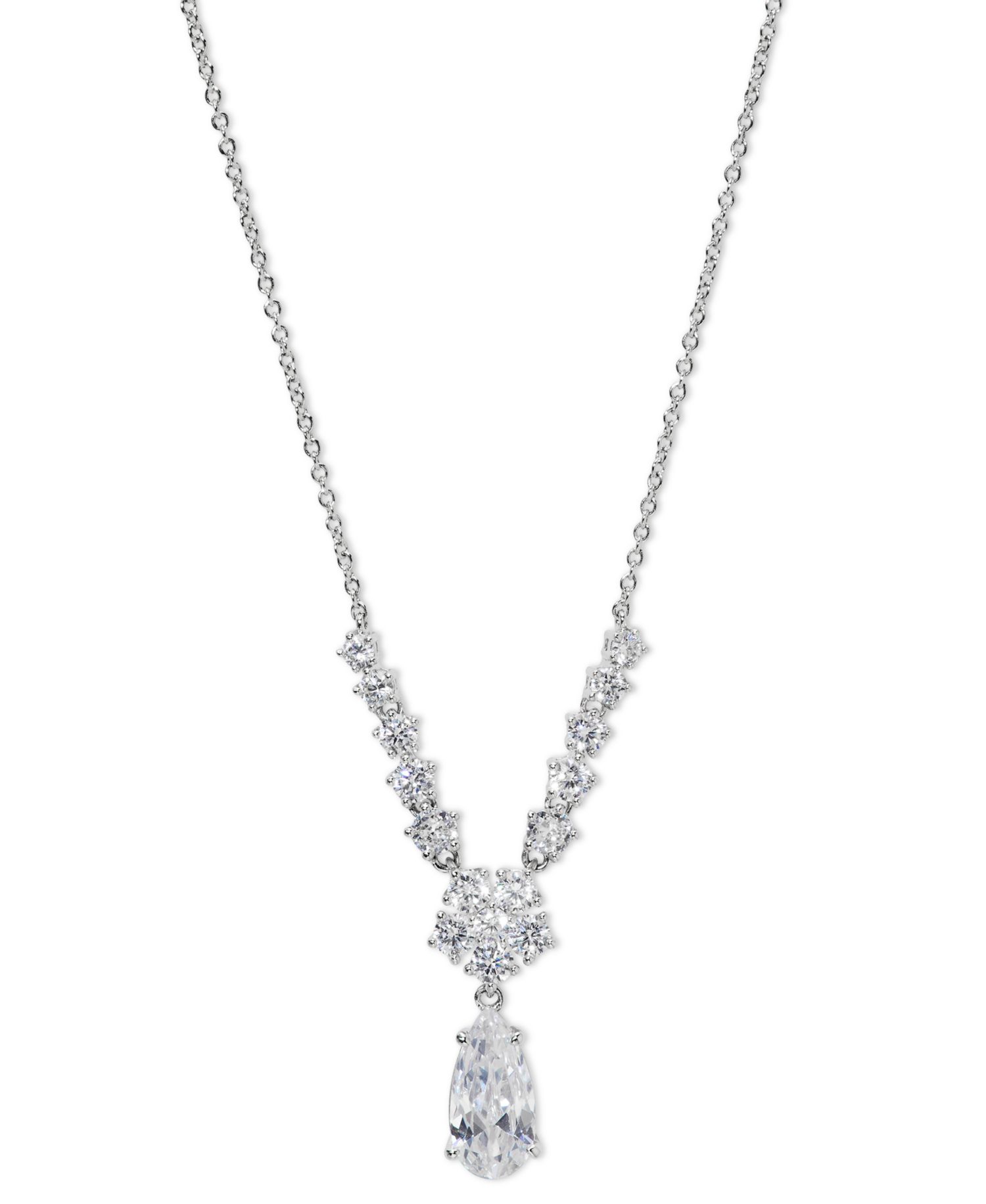 Cubic Zirconia Lariat Necklace, 16" + 2" extender