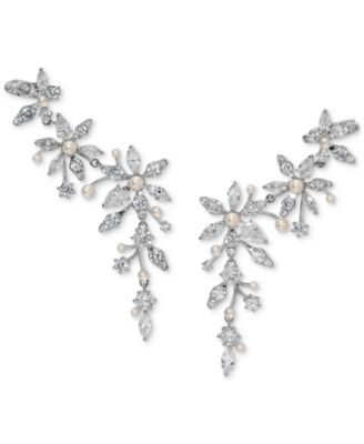 Eliot Danori - Cubic Zirconia & Imitation Pearl Flower Climber Statement Earrings