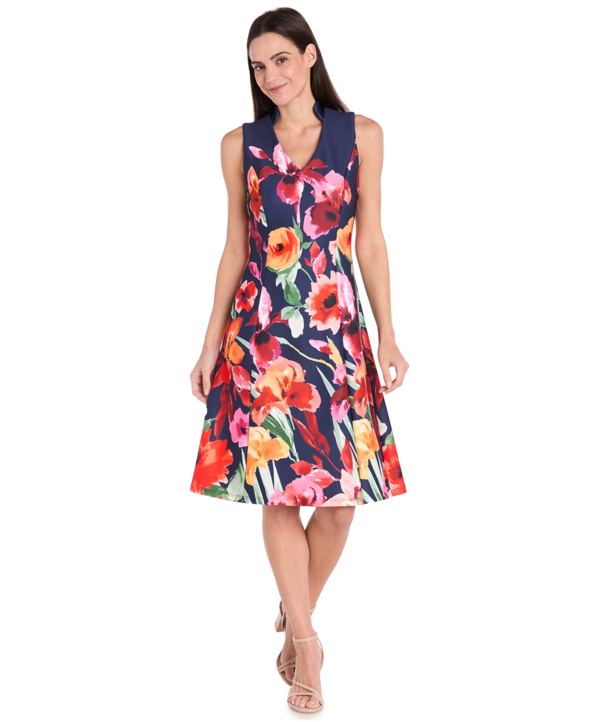Women's Sleeveless Fit & Flare Dress - Navy/Multi