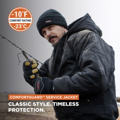 Men's ComfortGuard Service Jacket - Insulated Denim Hooded Work Jacket for Cold Weather