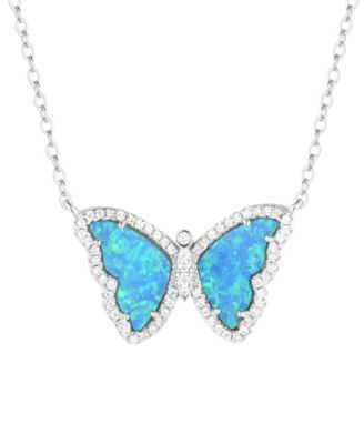Butterfly Necklace with Lab-Grown Opal in Sterling Silver