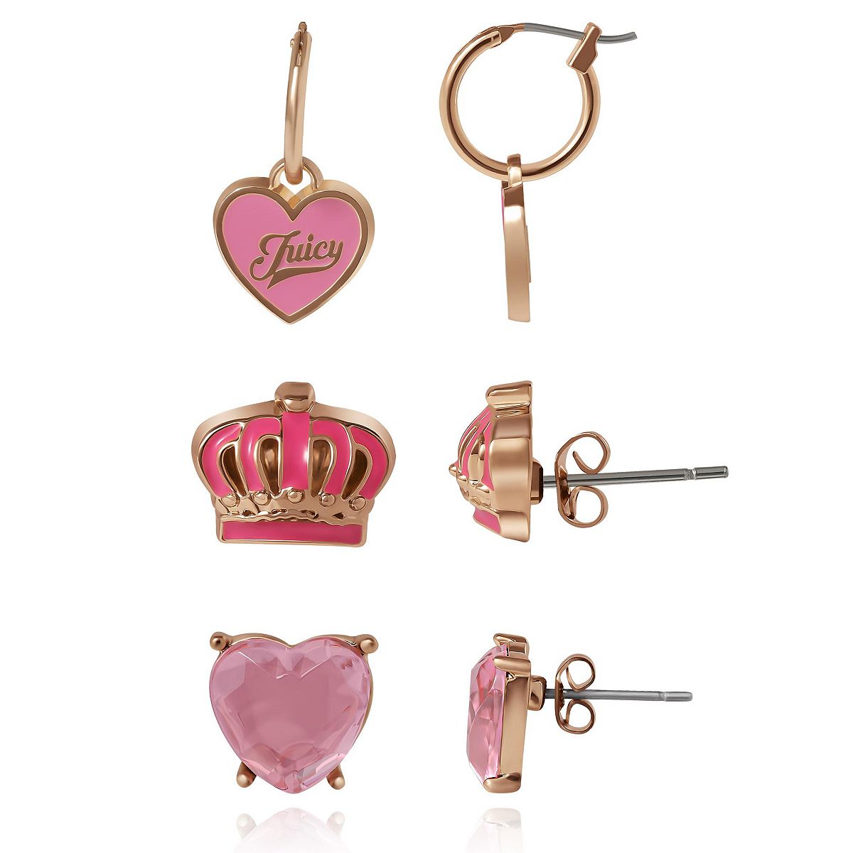 Juicy Couture Kids 3페어 귀걸이 세트 스타일리시 스터드 컬렉션