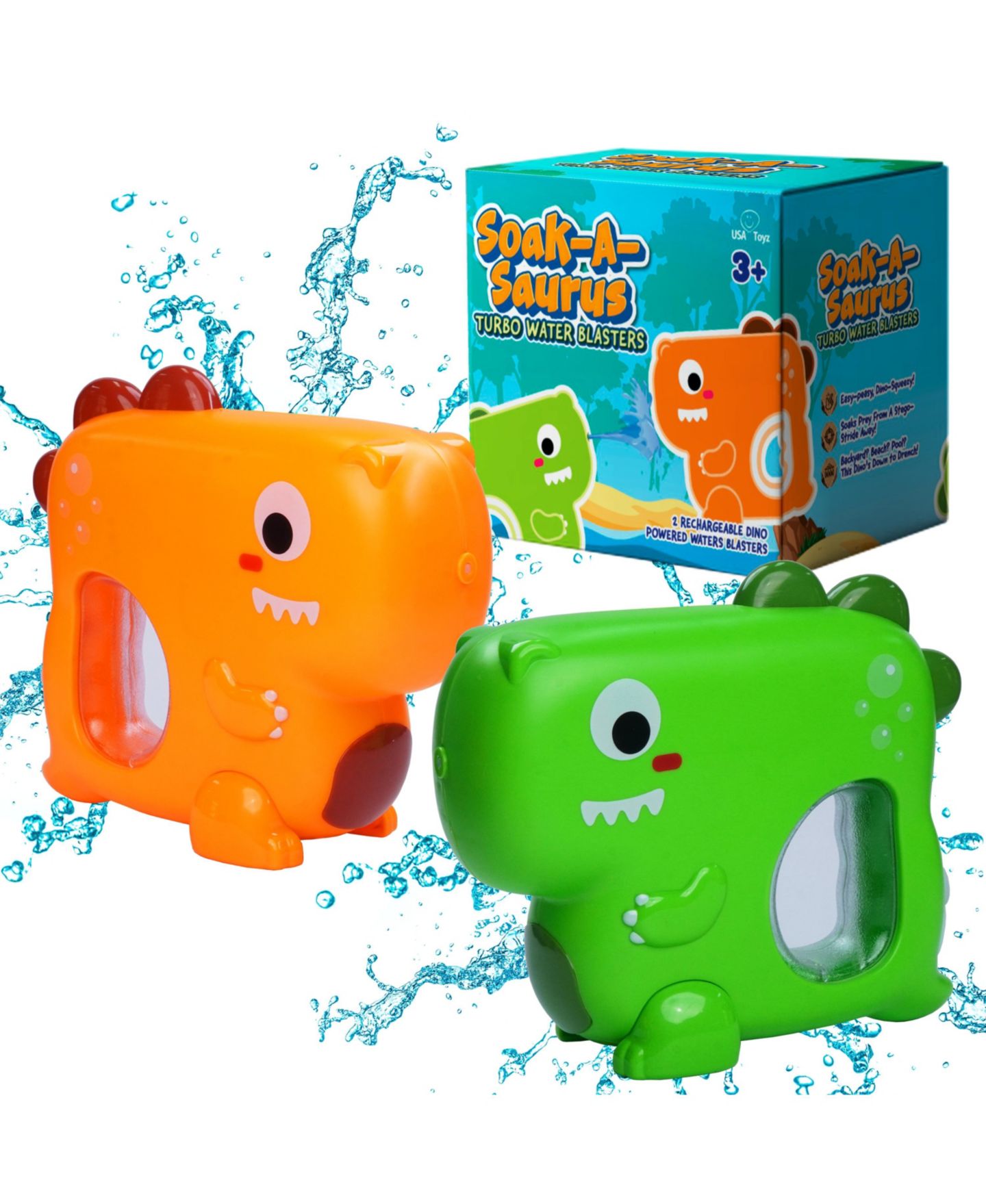Детские игрушки USA Toyz Soak-A-Saurus Electric Rechargeable Water Blaster, Ages 3+, 2-Piece Set — фото 1