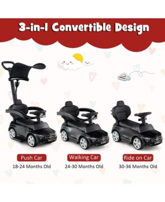 Toddler 3-in-1 Push Car w/Adjustable Canopy Under Seat Storage Realistic Sounds