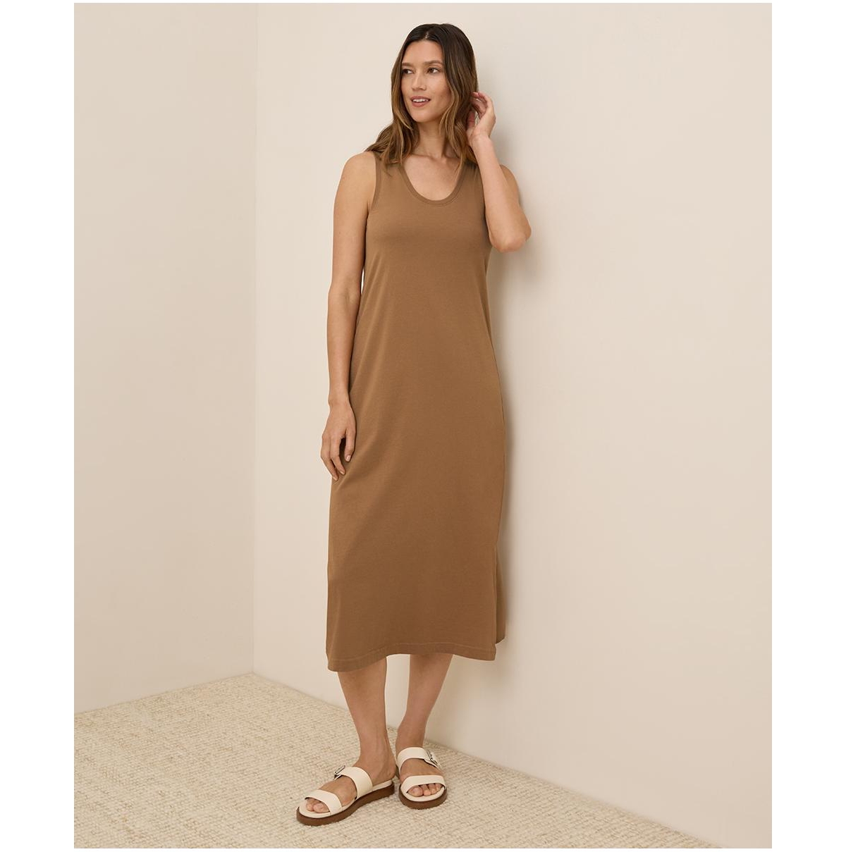 Women's Organic Cotton Softspun Tank Midi Dress - Brown sugar