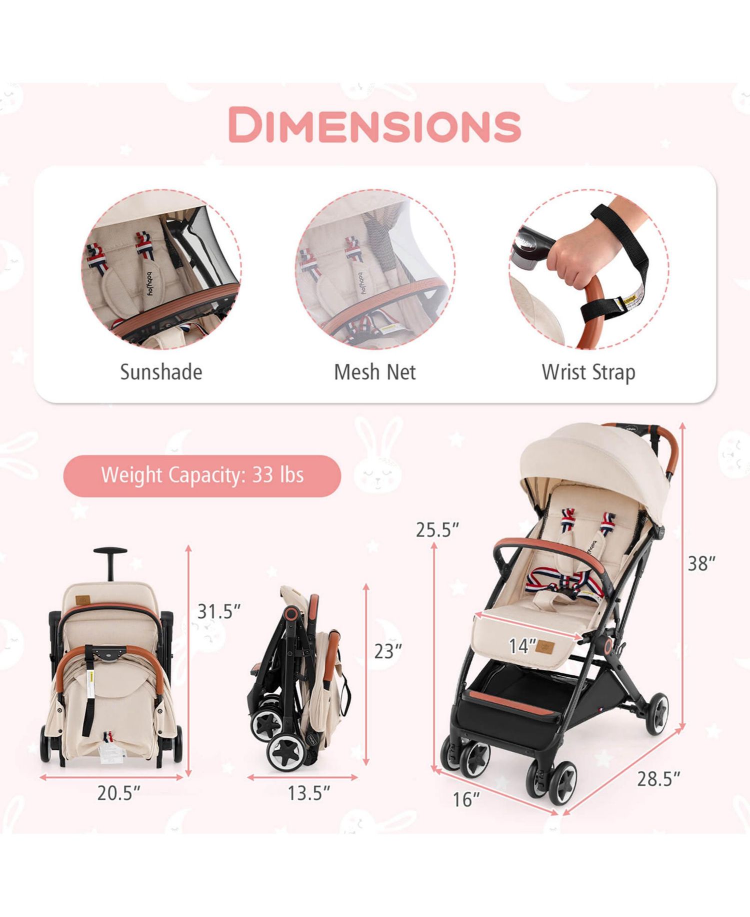 Lightweight Baby Stroller Aluminium Frame for Home Office Use