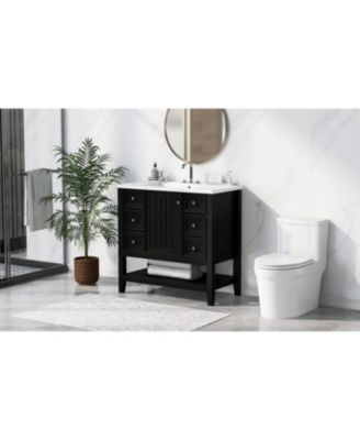 36" Black Bathroom Vanity w/ Sink Cabinet & Drawers