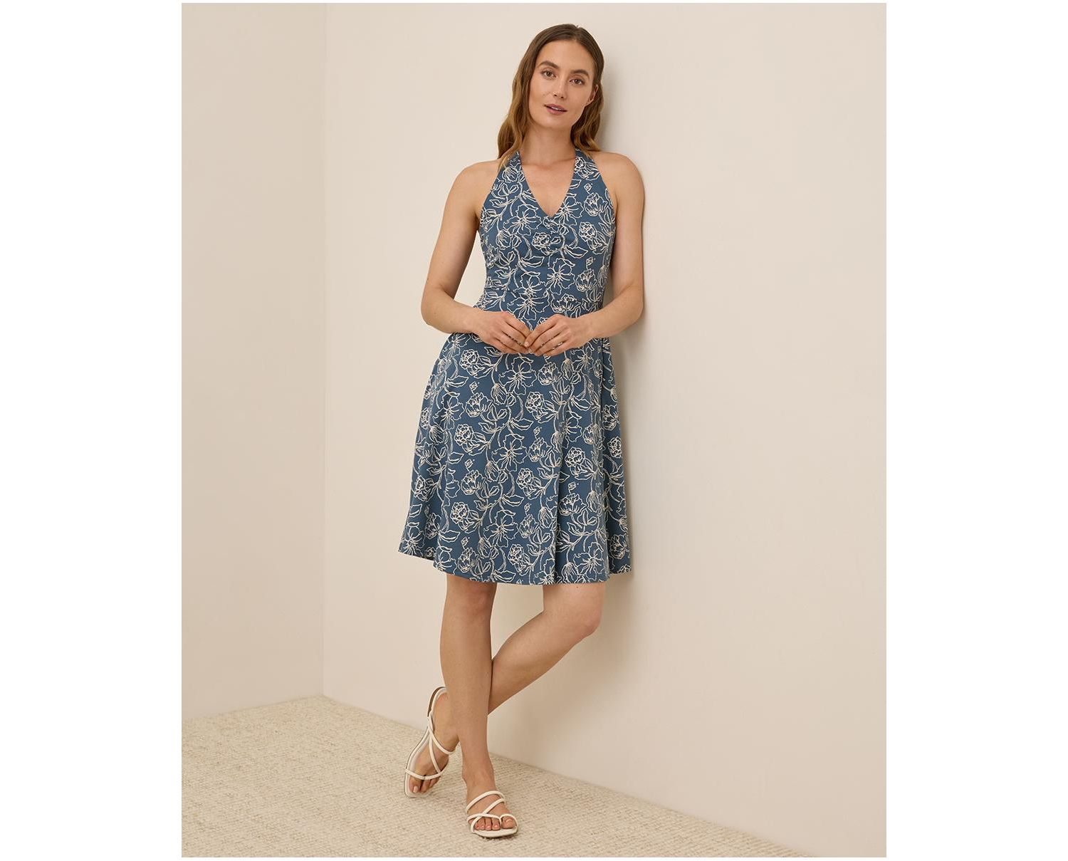 Women's Fit & Flare Gathered Halter Dress
