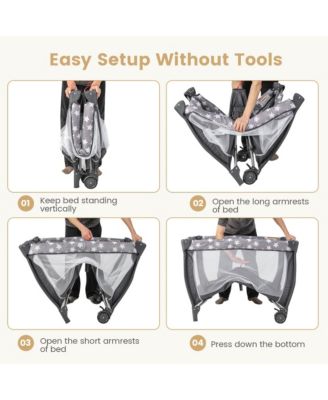 Kids Portable Playard Nursery Center Crib with Hanging Toys & Music Box