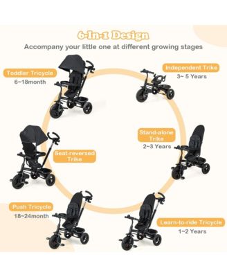 4-in-1 Baby Tricycle Toddler Trike w/ Reversible Seat Canopy & Push Handle