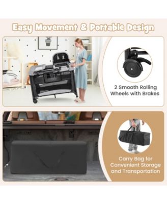 5 in 1 Portable Baby Playard Nursery Center w/ Cradle & Storage Basket