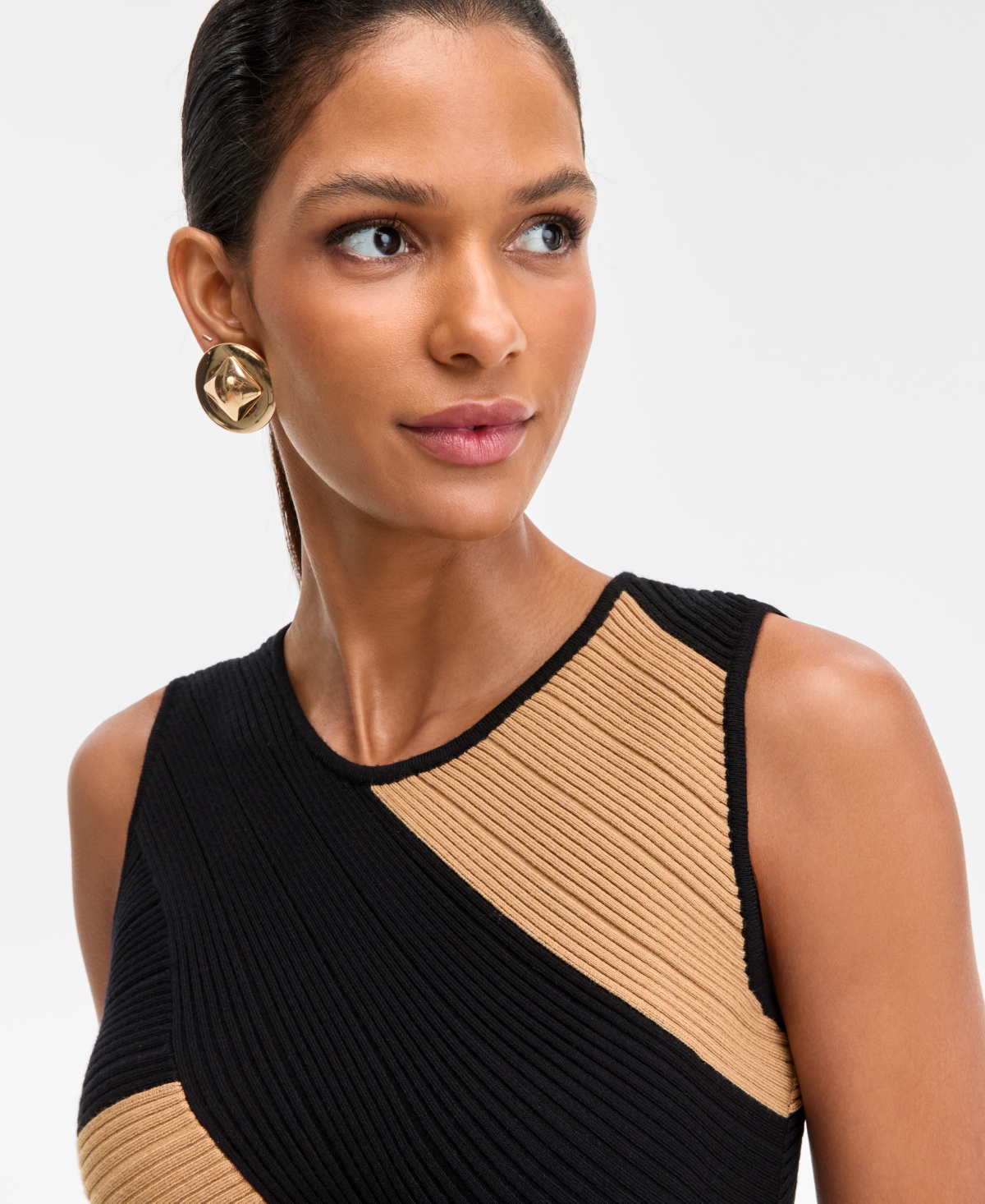 Inc International Concepts Women's Asymmetric-patchwork Sweater, Macy's Exclusive In Black