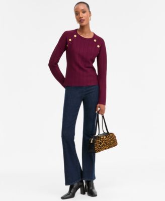 Women's Button-Trim Pointelle Sweater, Macy's Exclusive