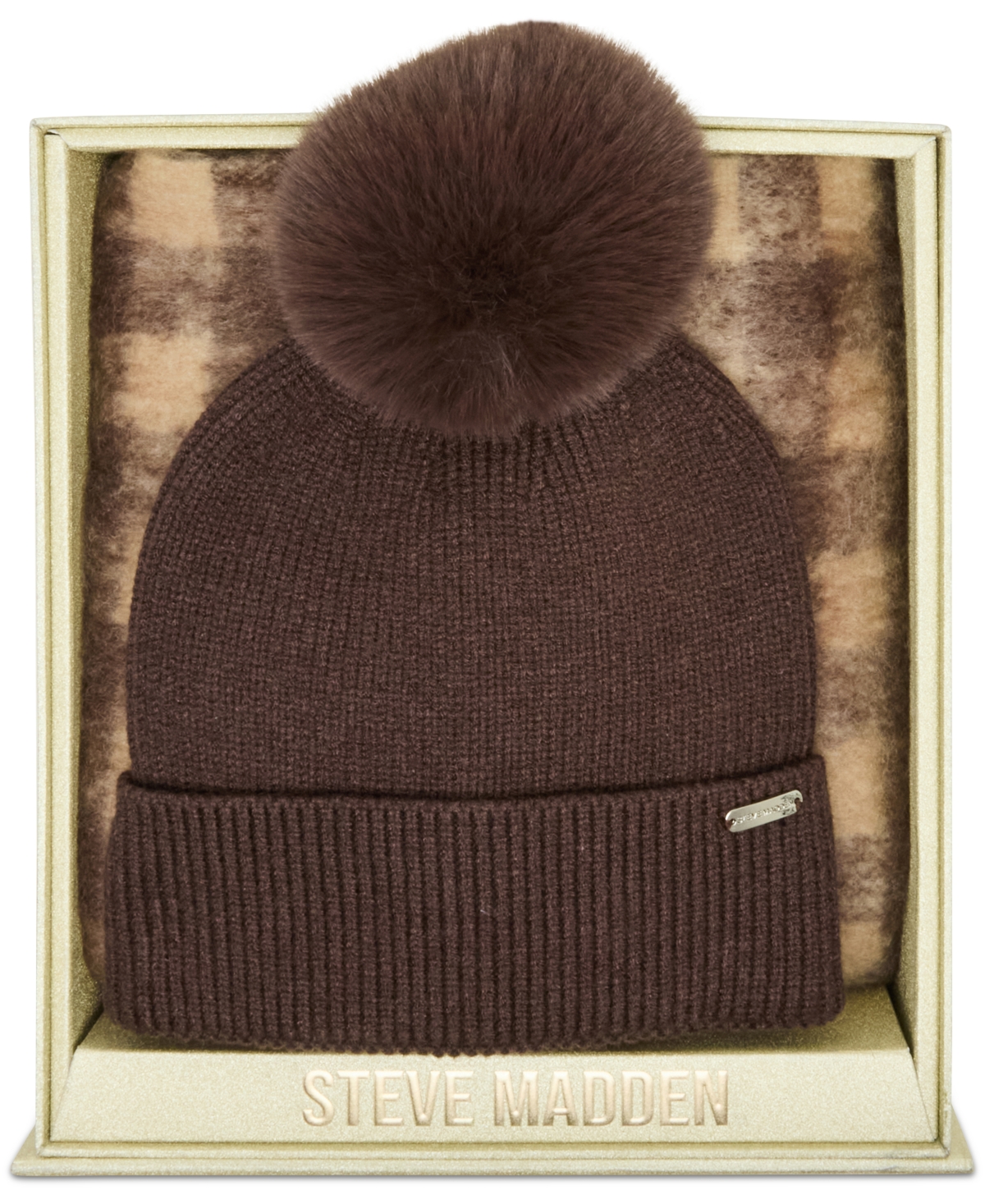 Steve Madden Buffalo Blaze Beanie And Scarf Gift Set, 2-piece Set In Brown