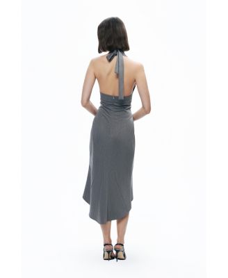 Women's Tie Neck Asymmetrical Midi Dress