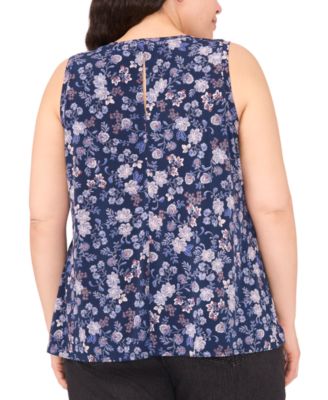 Plus Size Sleeveless Printed Keyhole Top