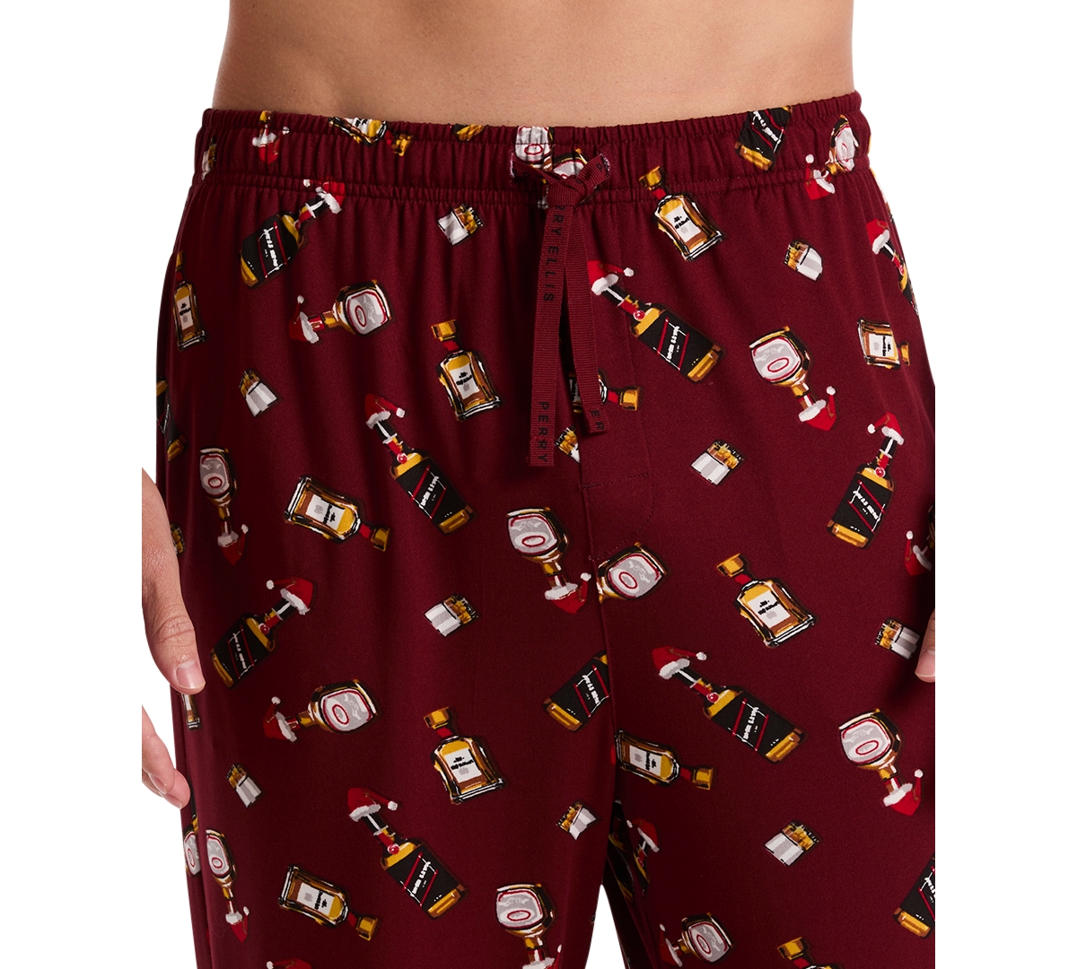 Perry Ellis Portfolio Men's Deluxe Touch Cocktail-print Pajama Pants In Burgundy